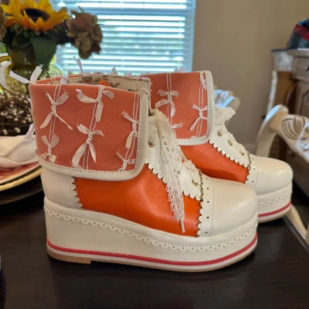 COPY - SaraIris NWOT Women's size 7 (38) Orange Lace-up Platform Boots Cosplay